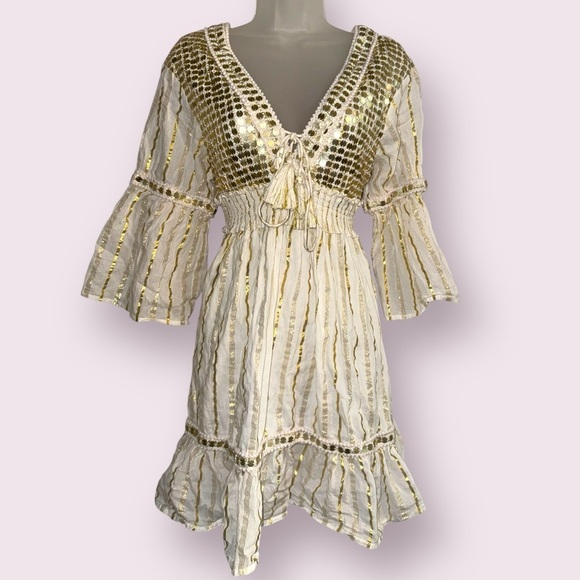 Dresses & Skirts - Greek White & Gold Sequin Boho Dress - One Size